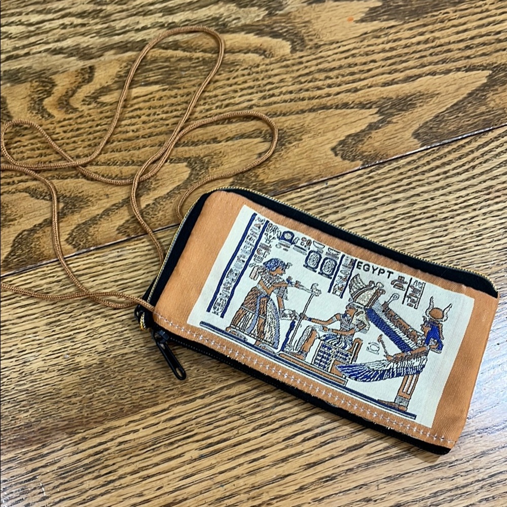 Egyptian Themed Tan and Black small zippered bag